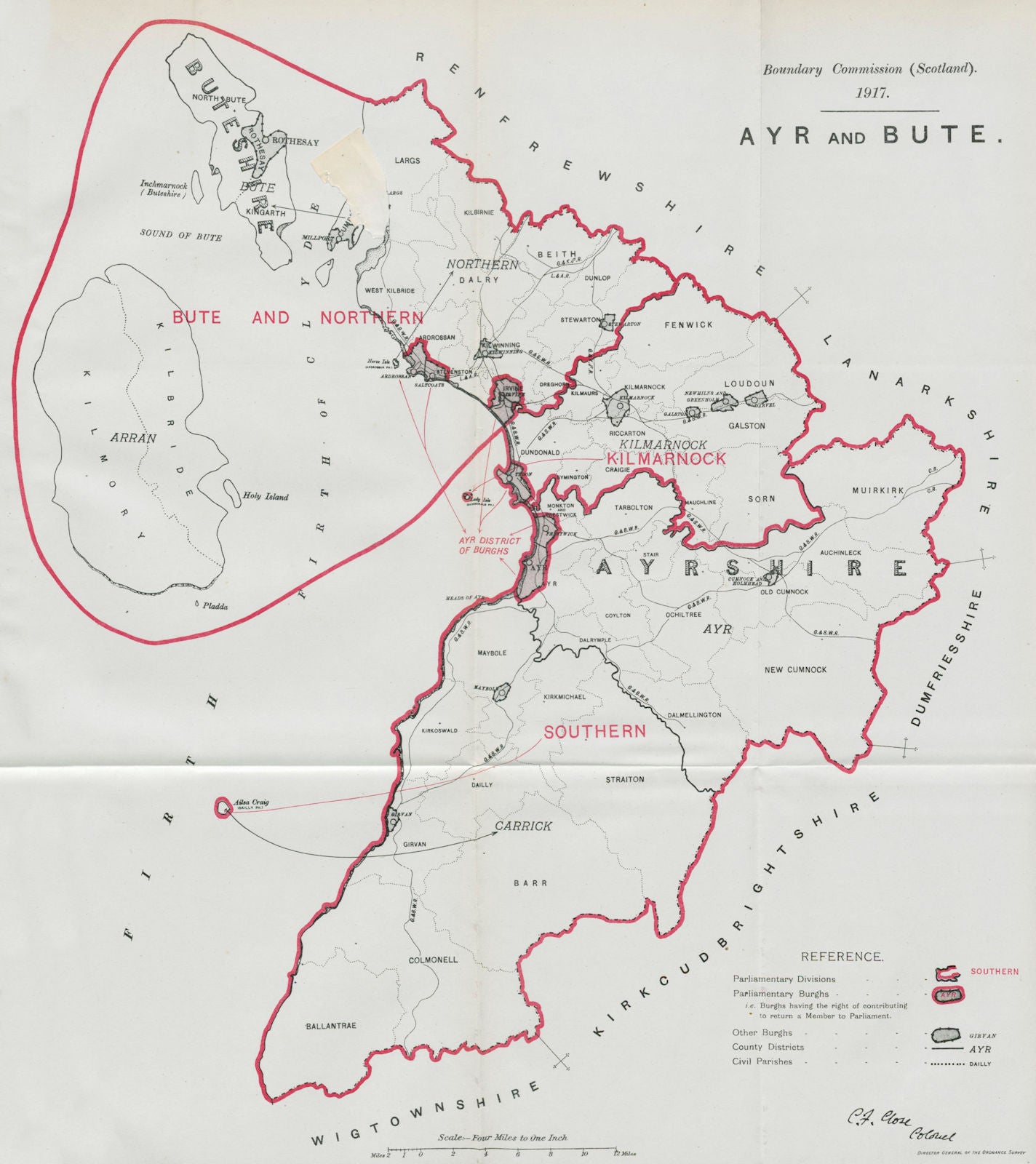 Ayr & Bute Parliamentary County. Scotland. BOUNDARY COMMISSION. Close 1917 map